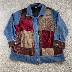 Vintage Y2K White Stag Jacket Womens 16W Patchwork Denim Paisley Boho Lined